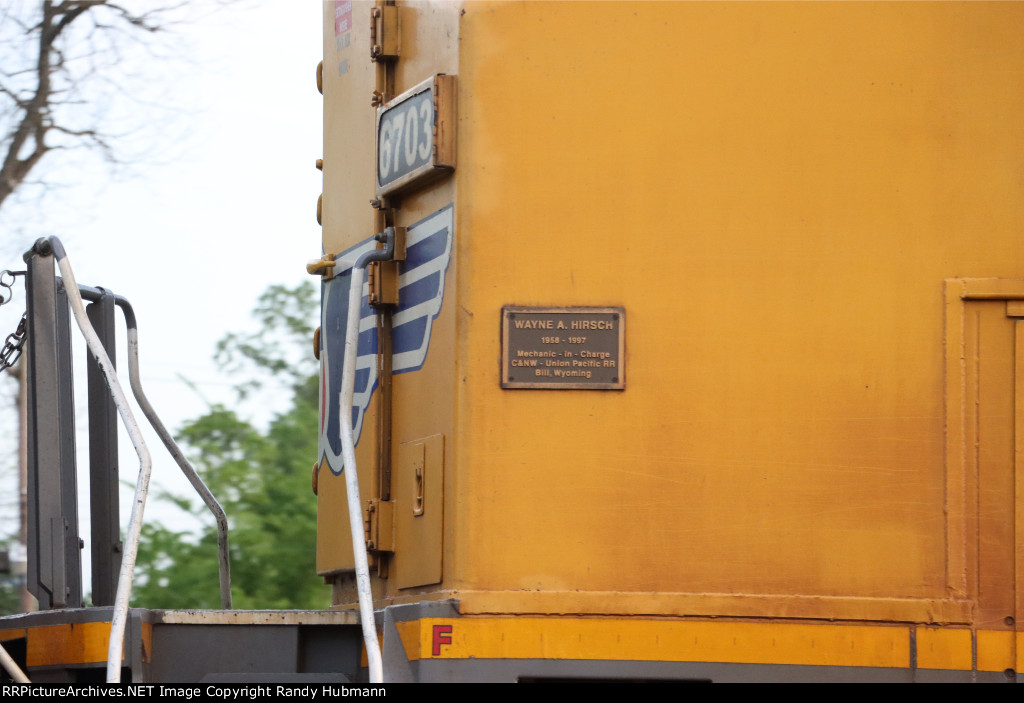 UP #6703 - Wayne A. Hirsch plaque
